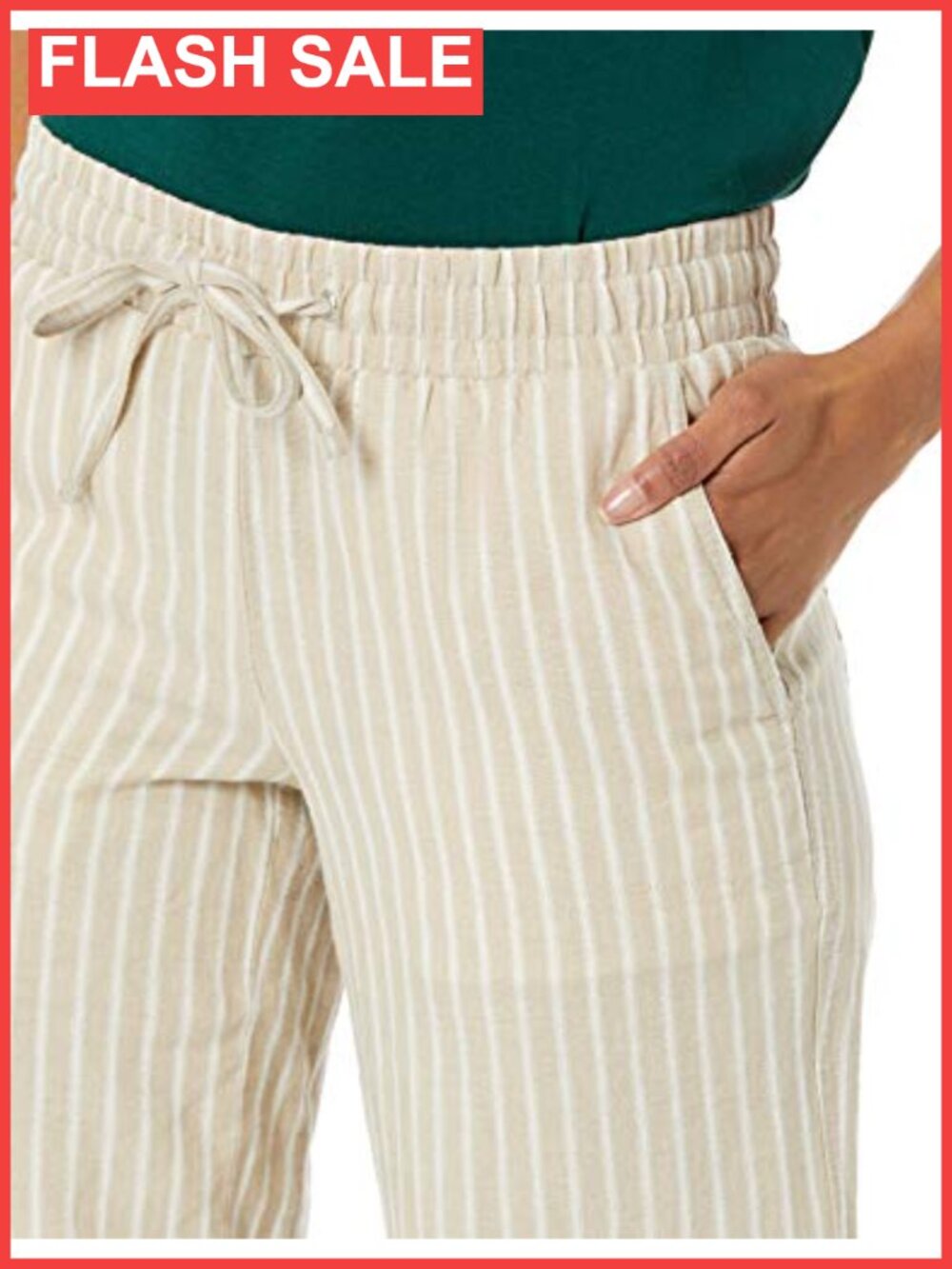 Linen Blend Drawstring Wide Leg Pants Mid Rise Pull On - Picture 2 of 6